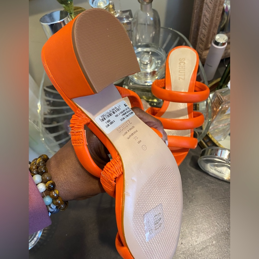 Olly Mid Block Orange Nappa Leather SCHUTZ Sandal ( Brand New) for Nordstrom’s - Picture 3 of 7